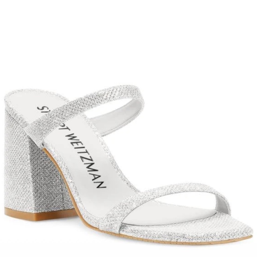 🌹STUART WEITZMAN 🌹 Flareblock 85 Slide Sandal In Silver Size: 11B
